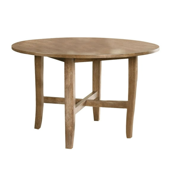 47 Inch Farmhouse Style Round Wooden Dining Table, Rustic Brown