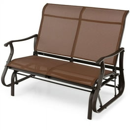 Outdoor Swing Glider Chair 2 Person Patio Wooden Glider Bench with Cup Holder Walmart