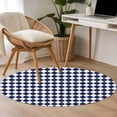 thumbnail image 5 of Navy Blue Diamond Plaid Round Living Room Rugs 3.3 ft, White Geometric Check Abstract Modern Washable Area Rug with Non-Slip Sturdy Edge Binding Round Front Door Mat Floor Carpet for Entryway, 5 of 9