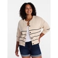 thumbnail image 2 of Time and Tru Women's Striped Cardigan Sweater with Long Sleeves, Sizes XS-XXXL, 2 of 7