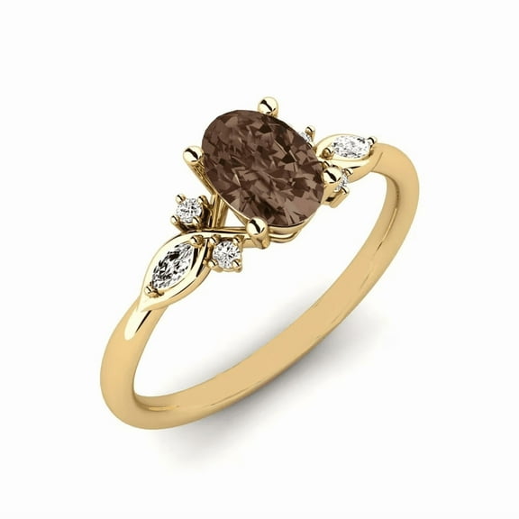 Natural Oval Cut Brown Diamond Ring in 14k Yellow Gold Finish - Anniversary Gift For Wife