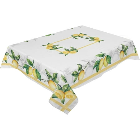 

Summer Lemon Tablecloth Rectangle/Oval Leaf Yellow Lines Tablecloths Waterproof Table Cloth for Kitchen Indoor Stainproof Table Cover for Dining/Party Decoration 60x102in