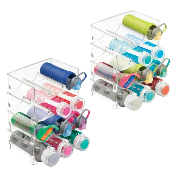 mDesign Plastic Free-Standing Stackable 3 Bottle Storage Rack, 8 Pack, Clear