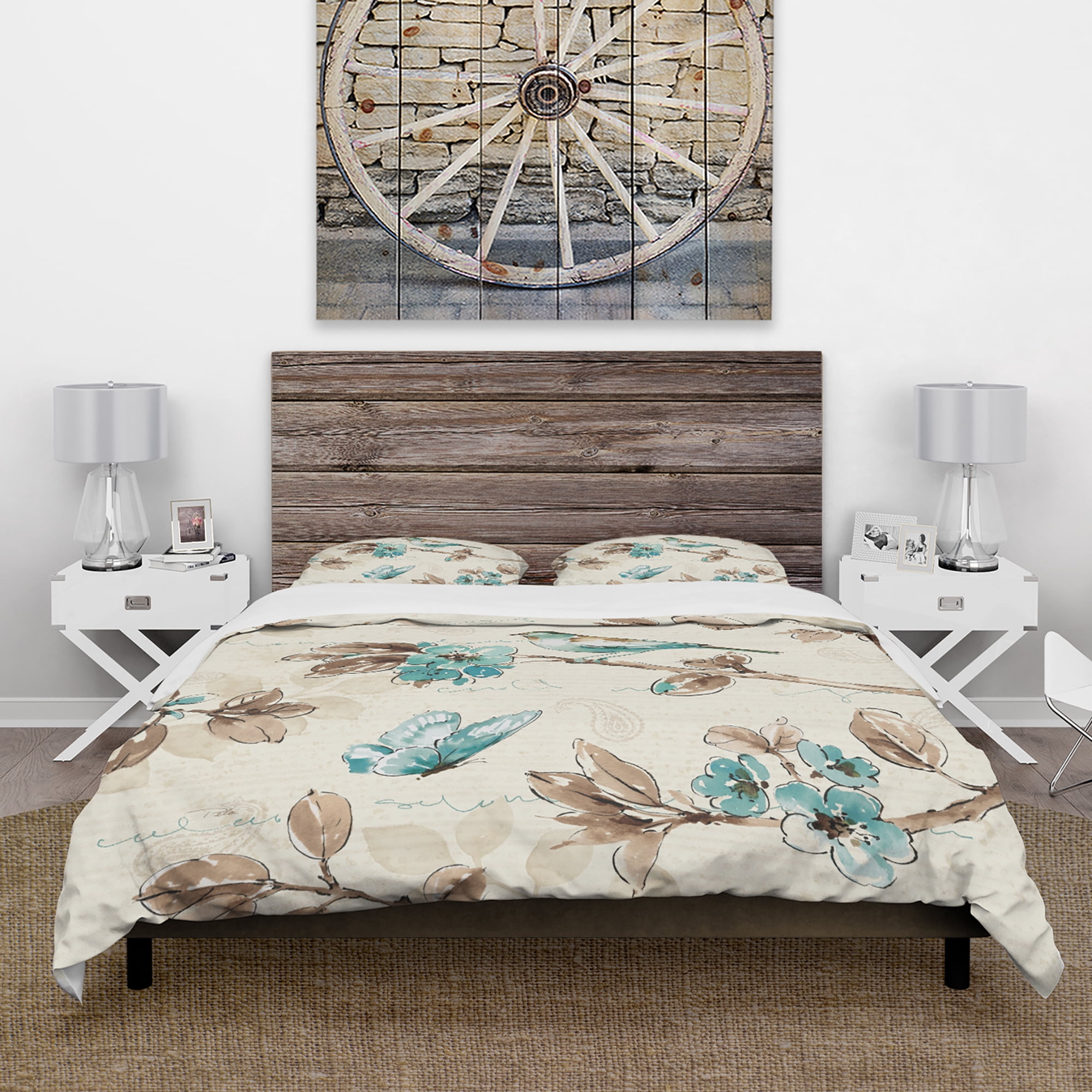 Designart 'Beige Bird Wings' Cottage Duvet Cover Set