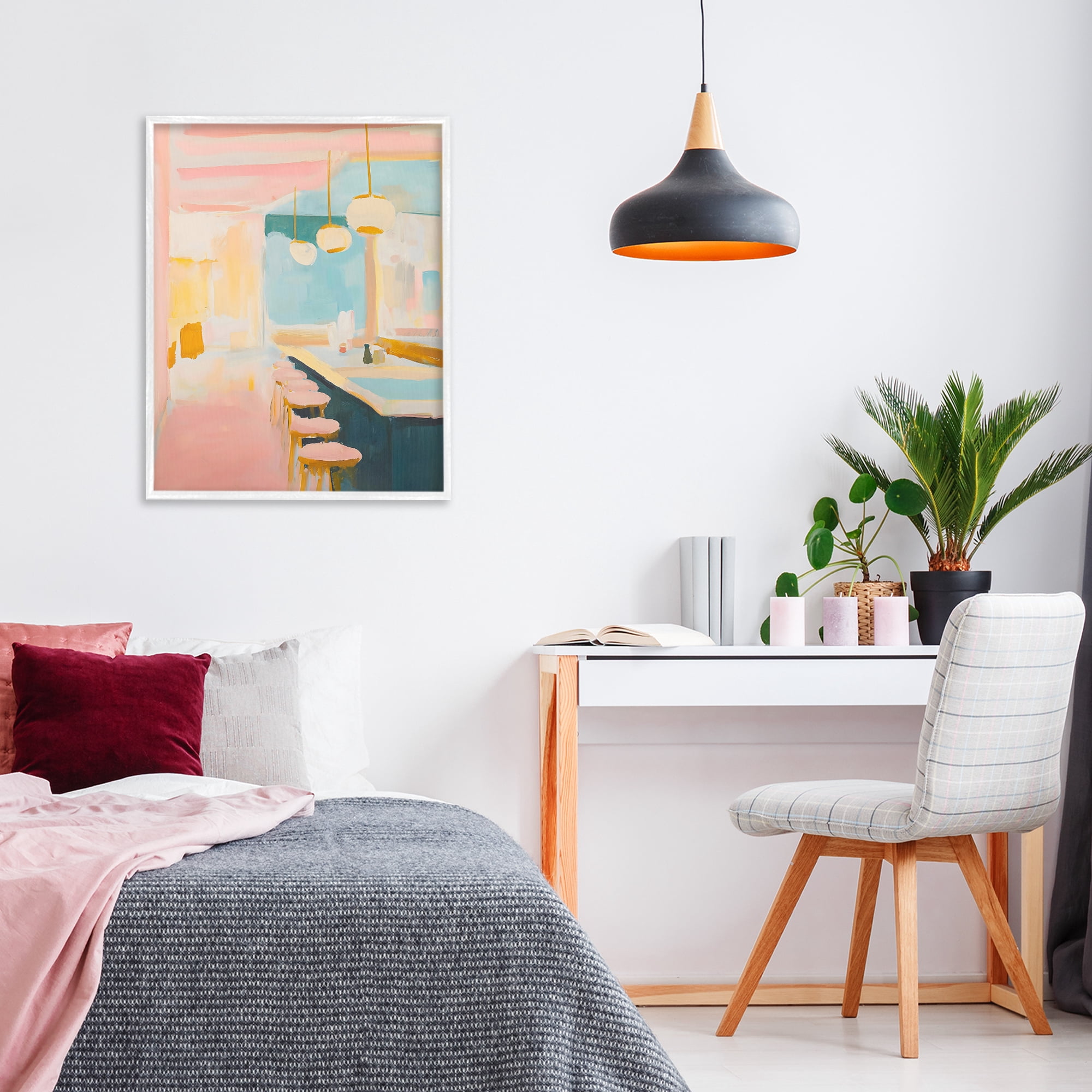 Stupell Industries Pastel Pink Bar Stools White Framed Giclee Art, design by The Prints Vibe