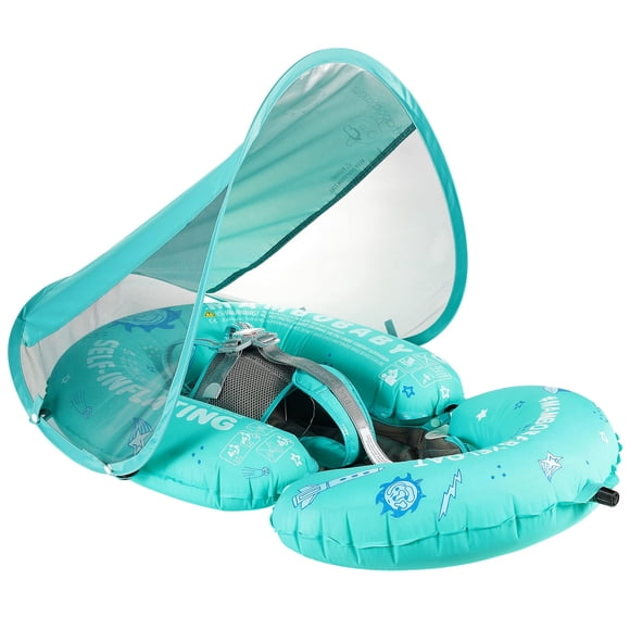 Piscina flotante para bebés Mambobaby con toldo y cola, color verde, de 3 a 24 m
