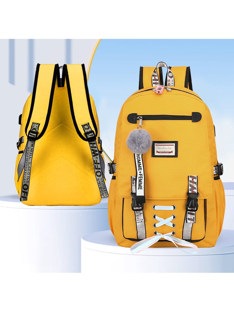 affordable anti theft backpack laptop size and usb charger DAKIMOE Anti-theft Backpack for Teens, Students, Women with USB Port, Fits  15.6-inch Laptop (Yellow)