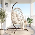 thumbnail image 3 of RADIATA Hanging Egg Chair with Stand, Beige Rattan Swing Chair for Indoor Outdoor, Cushion Included, 350 lbs Capacity, 3 of 9