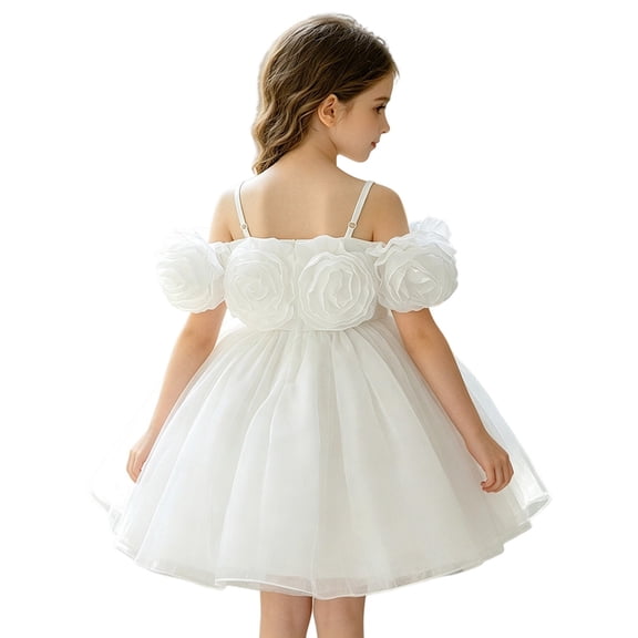 Rhuody Dresses For Girls Sleeveless Elegant Dress With 3D Rose Embellishment Suspender Flower Girl Dress Leisure Playsuit