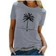 thumbnail image 2 of Womens Graphic T-shirts Short Sleeve Crewneck Palm Tree Print Tee Beach Hawaiian Summer Tops Grey XL, 2 of 4