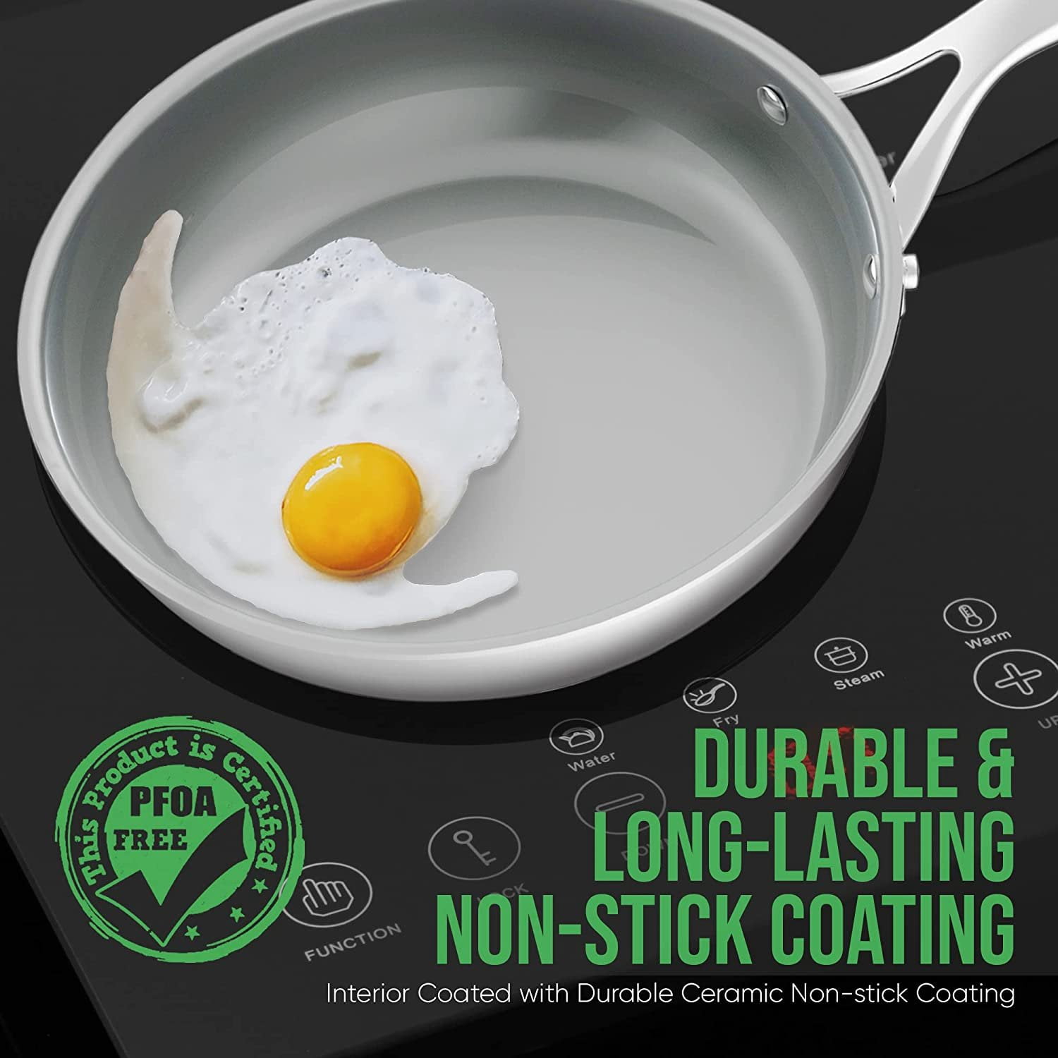 NutriChef Hollowed Cast Handles - Frying Pan Kitchen Cookware W/ Durable Ceramic Non-Stick Coating