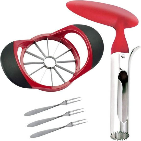 5 pcs Apple Cutter Slicer & Corer Kit - 12-Blade Apple Slicer & Corer, Includes 3 Premium Stainless Steel Fruit Forks