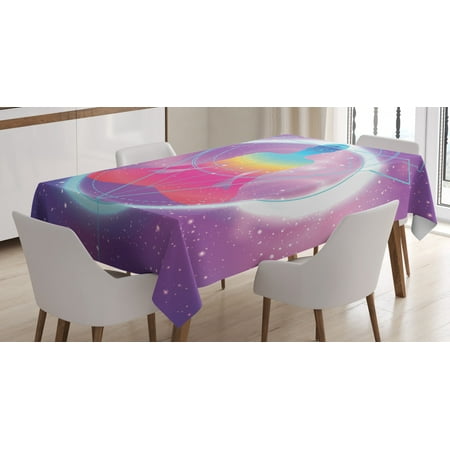 

Indie Tablecloth Human Silhouette Lotus Position Triangles Circles Galaxy Meditation Yoga Rectangular Table Cover for Dining Room Kitchen 60 X 90 Inches Purple Light Blue Pink by Ambesonne