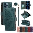 thumbnail image 1 of For iPhone 12 Pro Max Wallet Case, 9 Card Slots RFID Blocking Crossbody Leather Cover, Zipper Pocket, Detachable Wrist & Shoulder Strap, Magnetic Shockproof Protective Phone Case for Women,Green, 1 of 11