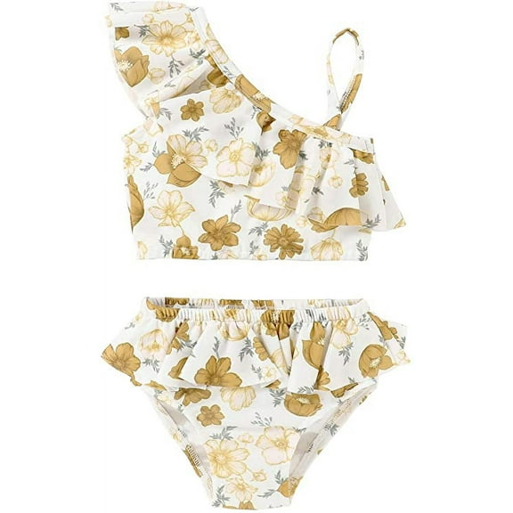 Styles I Love Baby Toddler Girls Floral Print One Shoulder Flounce Bikini Set 2pcs Swimsuit Bathing Suit Beach Swimwear (100/2-3 Years)