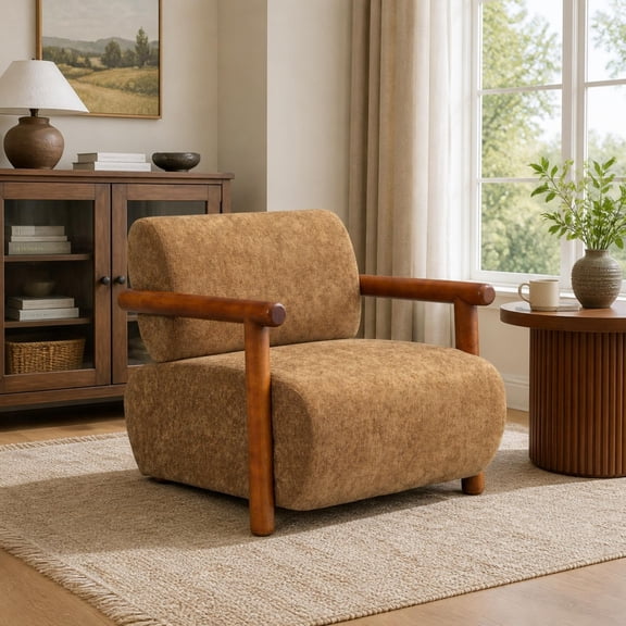 Christopher Knight Home Modern Accent Lounge Chair, Chenille Upholstery with Solid Wood Arms, Mocha