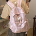 thumbnail image 5 of Striped Bow School Backpack, Chic Backpack with Drawstring Side Pocket, Nylon Waterproof Bookbag for College Shopping Travel, Pink, 5 of 6