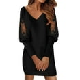 thumbnail image 1 of Vestido de encaje estampado de manga larga y cuello en V para mujer - Poliéster y spandex, tallas S-XXL - Elegante para cócteles y bodas, 1 of 4