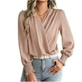 thumbnail image 2 of Wowcloth Women's Casual Fashion Solid Color V-Neck Chiffon Blouse with Lantern Sleeves for Daily Wear and Office, 2 of 9