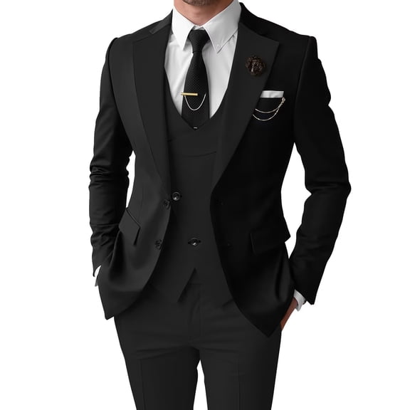 Mens 3 Piece Suit Formal Tuxedo Slim Fit Black Business Casual Suits for Men Size 2XL