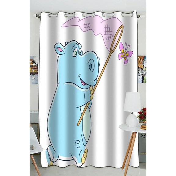 ECZJNT Cartoon hippo butterfly Blackout Window Curtain Drapery Panels 52x84 Inch One Piece