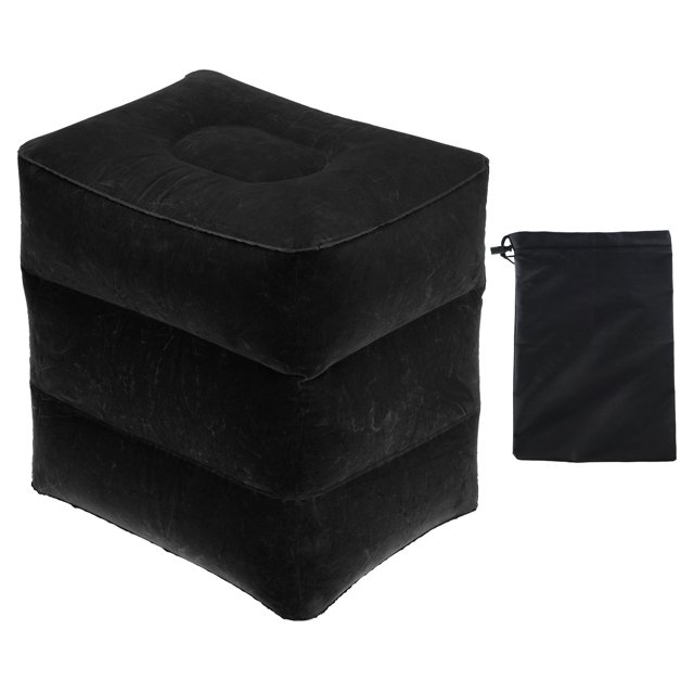 Unique Bargains Travel Foot Rest Pillow, Inflatable Foot Rest Mat Adjustable 3 Layers Height, Black