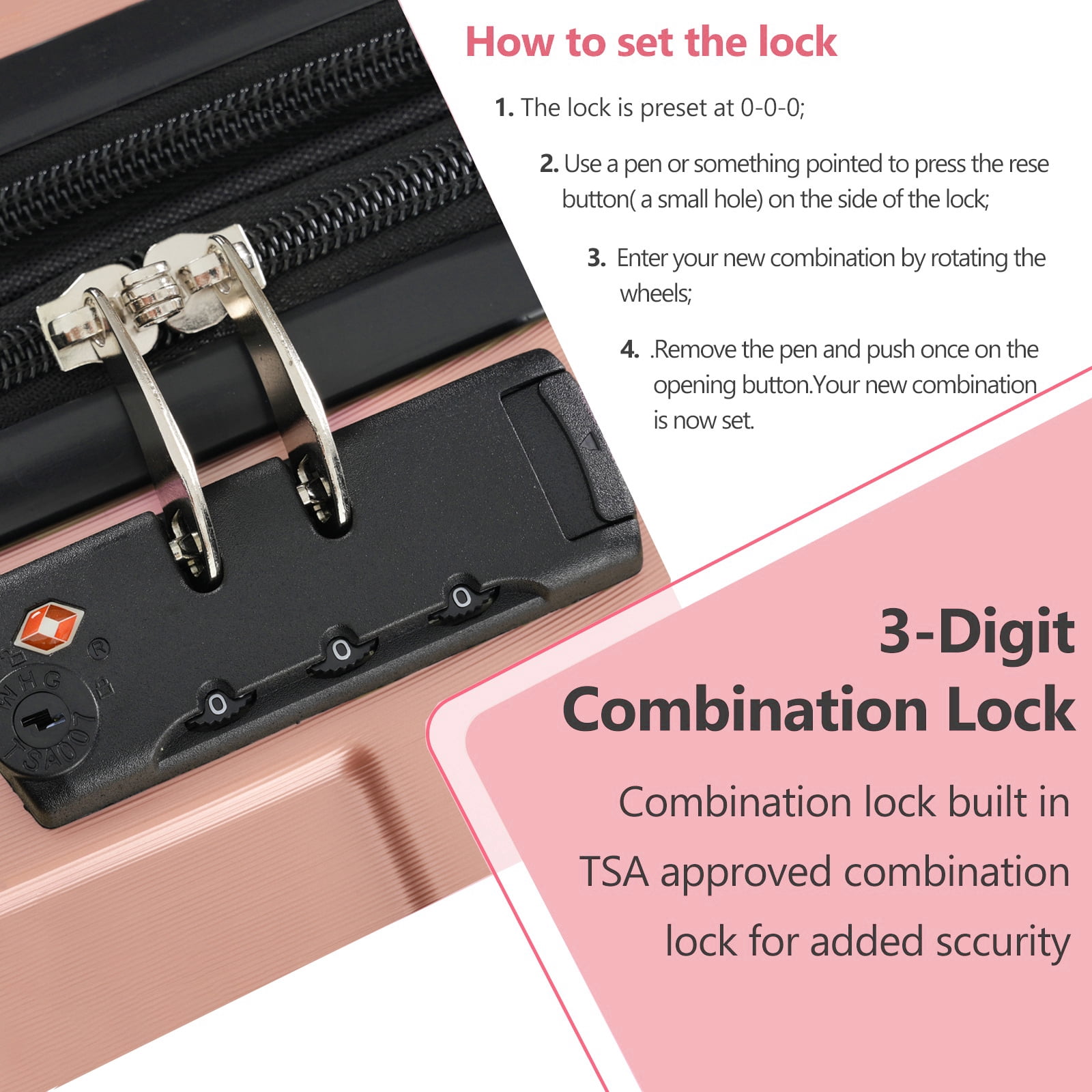 EUROCO 28" Hardside Checked Luggage, ABS Expandable Suitcase with TSA Lock and Double Spinner Wheels,Lightweight Durable luggage,Rose Pink
