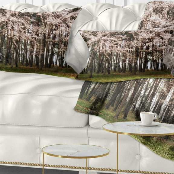 Designart Cherry Blossoms in Pine Tree - Landscape Printed Throw Pillow - 12x20