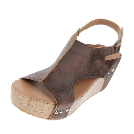 

Women’ Studded Leather Platform Sandal Cork Wedge Sandal Open Toe 40
