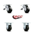 thumbnail image 2 of 4 Inch Rubber on Steel Caster Set with Roller Bearings 2 Brakes 2 Rigid SCC, 2 of 2