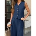 thumbnail image 6 of Women Office 2 Piece Outfits V Neck Crop Vest Blazer and Wide Leg Suit Pants Sets, 6 of 6