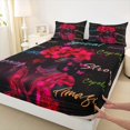thumbnail image 4 of Castle Fairy Glam Black Women King Sheets 4pcs,Floral Quote Pattern Bedding,Crimson Black Cyan,1 Fitted Sheet, 1 Flat Sheet and 2 Pillowcases, 4 of 6