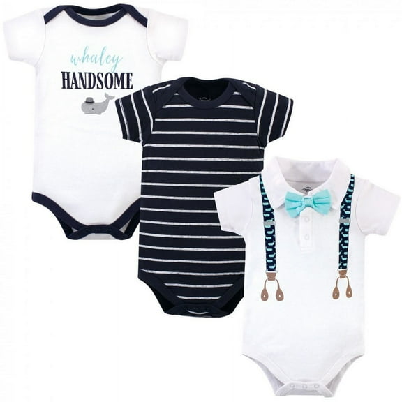 Little Treasure Baby Boy Cotton Bodysuits 3pk, Whale Suspenders, 0-3 Months