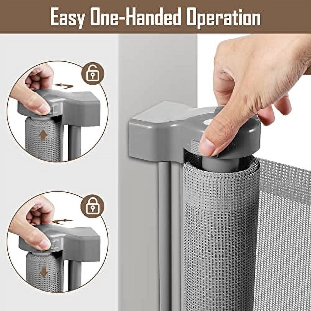 185 Inch Extra Wide Retractable Baby Gate Retractable Gate Outdoor Extra Long Dog Gate Extra Wide Baby Gates for Large Openings, Mesh Dog Gate Extra Large Pet Gate, Gray