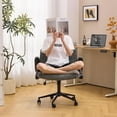 thumbnail image 5 of CZMJY Criss Cross Chair with Adjustable Flip-Up Arms,Cross Legged Chair with Wheels, Extra Wide Office Chair,Cozy Desk Chair for Home Office, Vanity, Apartment,Chenille Velvet,Grey, 5 of 11