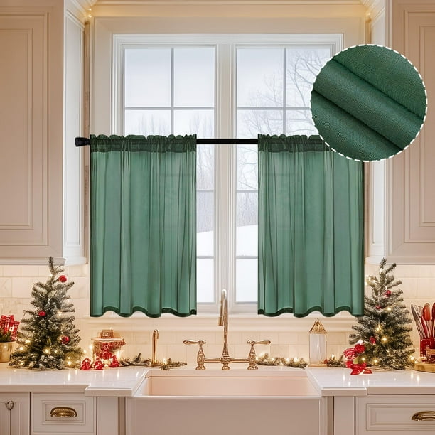 Cortinas MIULEE de lino transparente de 61 x 61 cm para cocina, 2 paneles