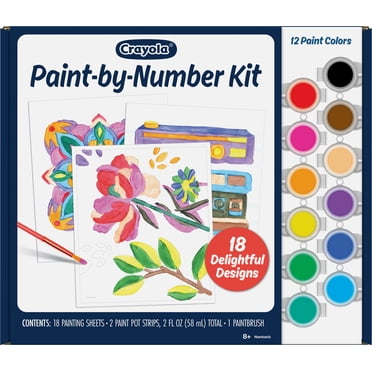 Crayola Paint by Number Kit for Kids & Adults, 20 Templates & 12 Paint Colors, Brush & Guide Included, Art Activity Set for Beginners, Gift for Kids, 8 