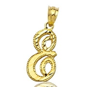 10K Yellow Gold Diamond Cut Cursive Initial Pendant Charms Available Letters from A to Z (E)