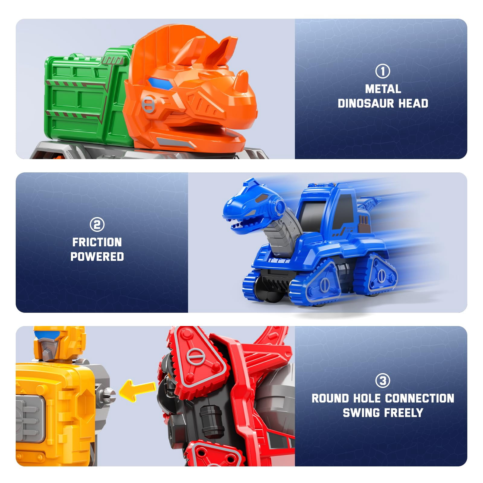 5-in-1 Dinosaur Transforming Robot Toy, Construction Vehicle Set for Kids 3-8, STEM Educational Building Toy Cars
