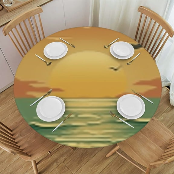 Ocean Round Fitted Polyester Tablecloth, Home Decor Tablecloths, Stain & Wrinkle Resistant Table Clothes