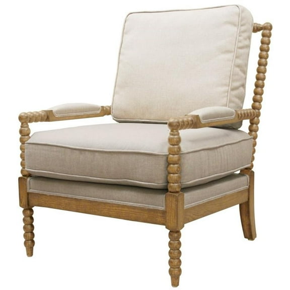 Pemberly Row Solid Wood Occasional Chair Upholstered in Ivory Linen Fabric