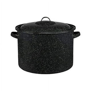 Granite Ware 15 qt. Heavy Gauge Seafood/Tamale Steamer Pot with Lid & Trivet Speckled Black, Stainless Steel Rim