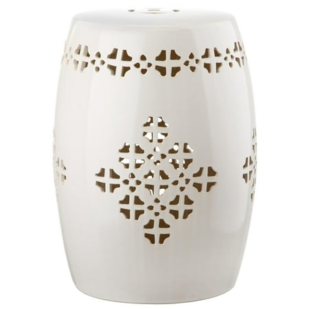 Safavieh Quatrefoil Drum Indoor/Outdoor Garden Patio Stool, Cream