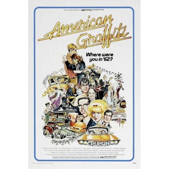 American Graffiti Movie Poster Metal Sign 8In x 12In Metal Print 8x12 Square Adults Metal Wall Art