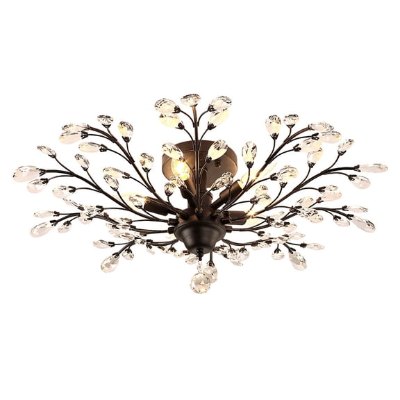 Crystal Branches Chandeliers 5 Lights Vintage Crystal Pendant Lamp Modern LED Pendant Lighting Flower Ceiling Light Fixture Flower Bouquet Shape for Bedroom Dining Room Living Room