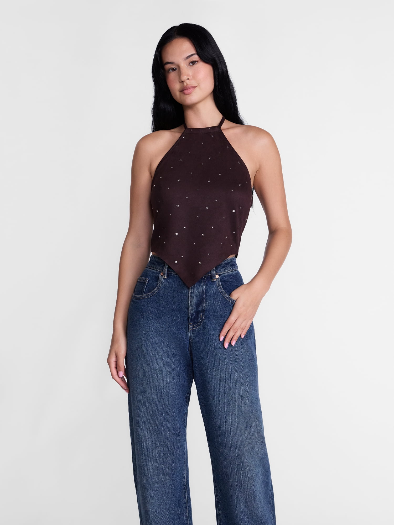 Madden NYC Women’s Faux Suede Hanky Hem Halter Top, Sizes XXS-XXL