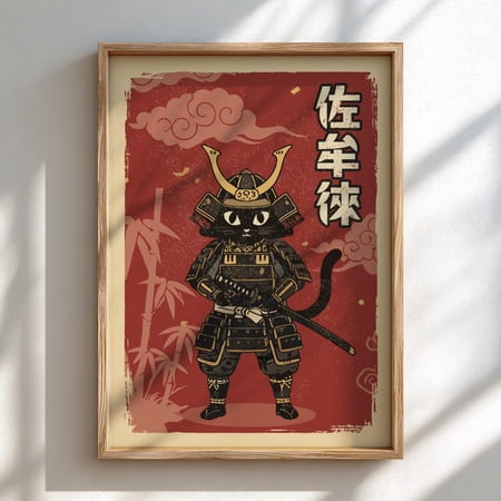Samurai Cat Art Print: Ukiyo-E Japanese Warrior Decor Home Decor Office Wall Art