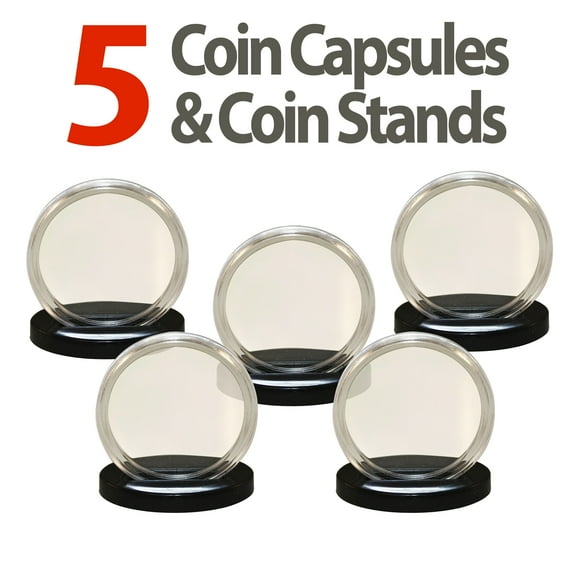 5 Capsules & 5 Stands for POKER & CASINO CHIPS Direct Fit Airtight 40.6mm Holder