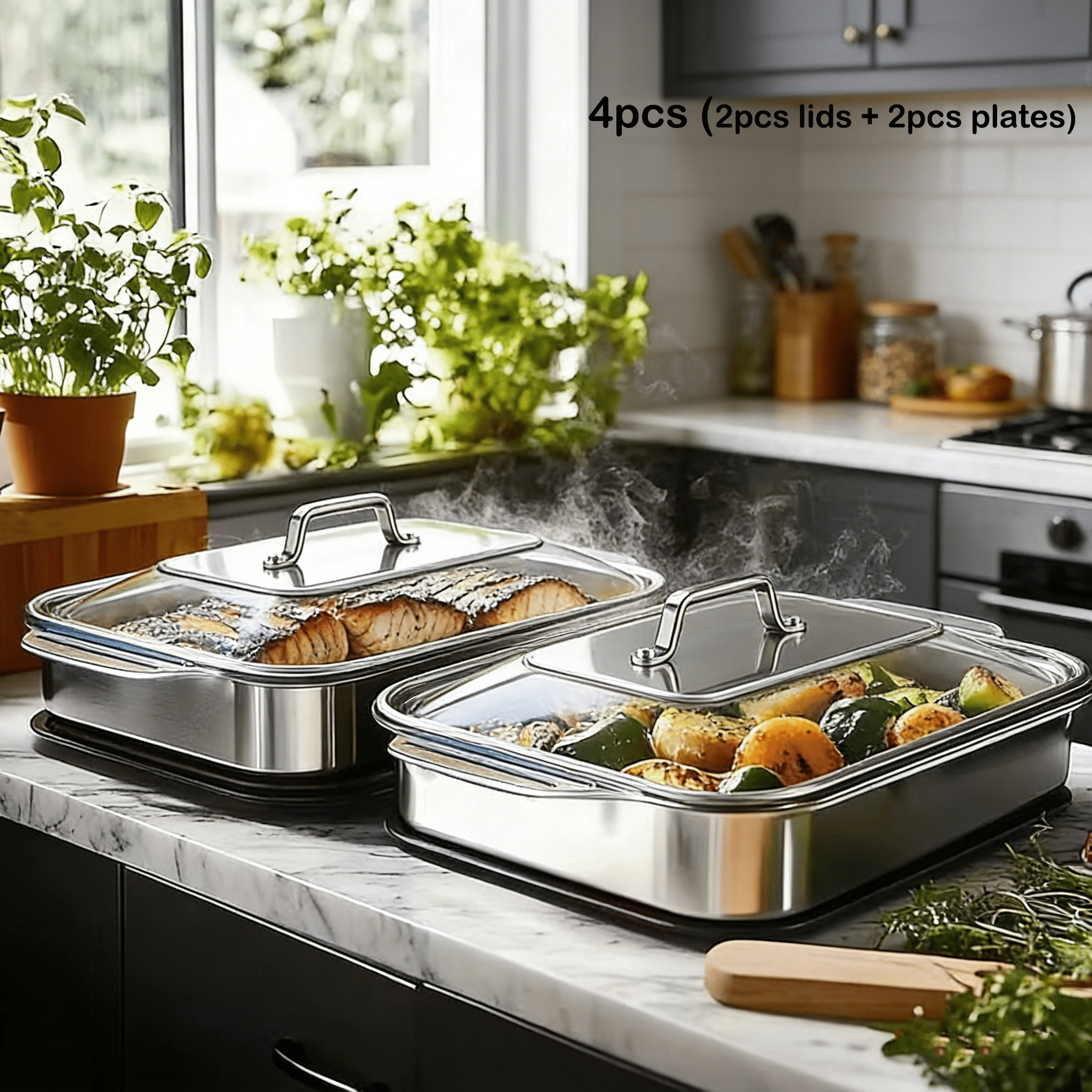 Pyrex リフリジレーター　M２個　Ｓ４個　グーズベリー Pyrex Easy Grab 4-piece Rectangular Glass Bakeware Set, Red Lids