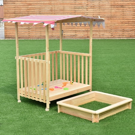 - Costway Beach Cabana Sandbox Retractable Playhouse With Canopy Kids Children Outdoor Toy
